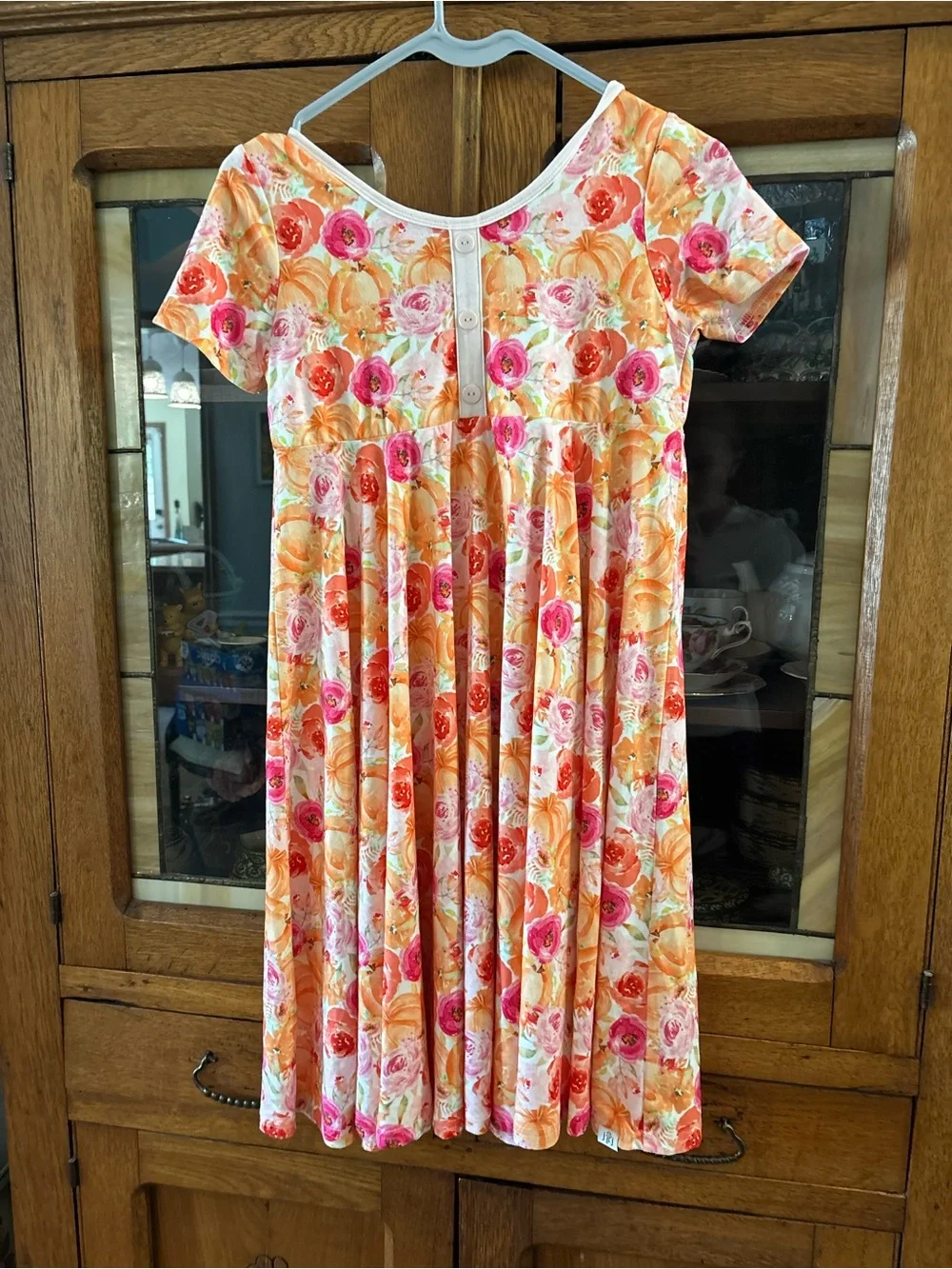 Girls' Floral Pumpkin Orange & Pink Short Sleeve Dress